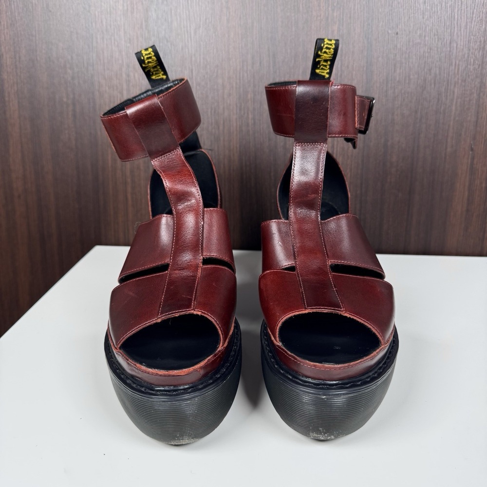 Dr. Martens Bessie Platform Leather Wedge Sandals Womens US 9 Oxblood Gladiator - Picture 5 of 16